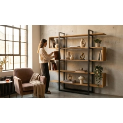 REGAŁ NA KSIĄŻKI METALOWE DREWNO LITE DĄB JESION OLCHA RNK-110